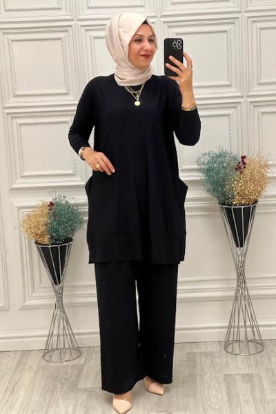 5015 Cepli Tesettür Takım Siyah Siyah
