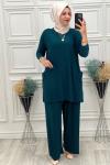5015 Cepli Tesettür Takım Yeşil Yeşil
