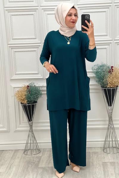 5015 Cepli Tesettür Takım Yeşil Yeşil