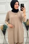 5015 Cepli Tesettür Takım Bej Bej