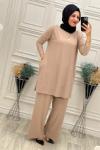 5015 Cepli Tesettür Takım Bej Bej