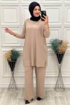 5015 Cepli Tesettür Takım Bej Bej