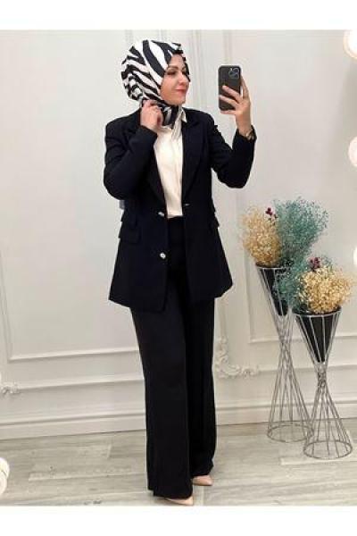 5023 Yırtmaçlı Yüksek Bel Pantolon  Siyah