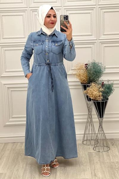 5024 Kot Elbise Açık Mavi