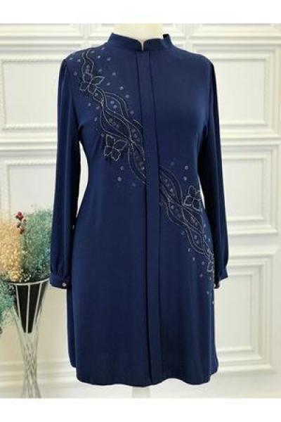 5047 Çiçek Taşlı Tunik İndigo Diğer