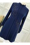5047 Çiçek Taşlı Tunik İndigo Diğer