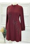 5047 Çiçek Taşlı Tunik Bordo Diğer