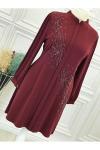 5047 Çiçek Taşlı Tunik Bordo Diğer