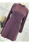 5047 Çiçek Taşlı Tunik Violet Diğer
