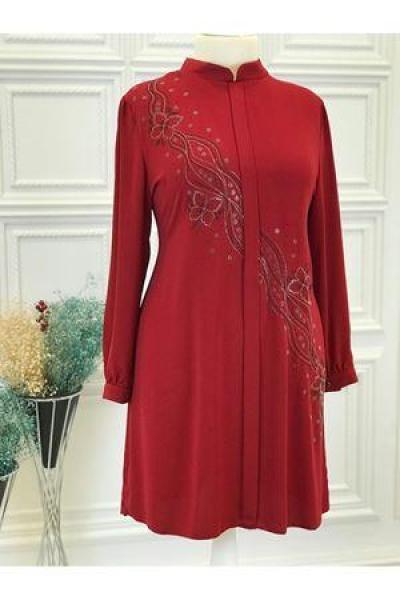 5047 Çiçek Taşlı Tunik Kırmızı Diğer