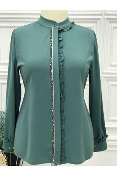 5053 Ön Bütün Fırfırlı Gömlek Mint Yeşili