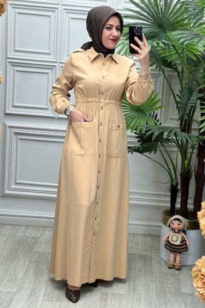 5148 Elbise Taş Rengi