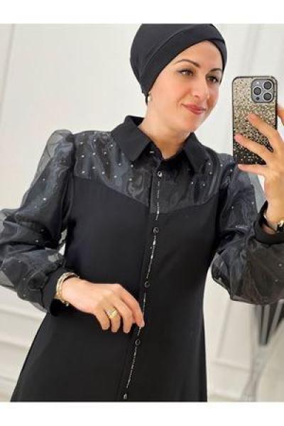 5212 Kolu Organze Tunik Siyah Diğer