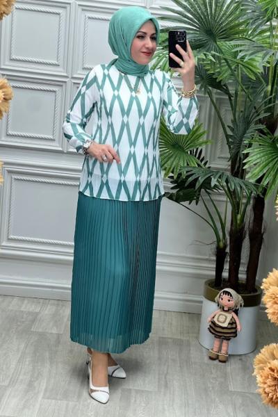 5217 Plise Etek Takım Mint Yeşili