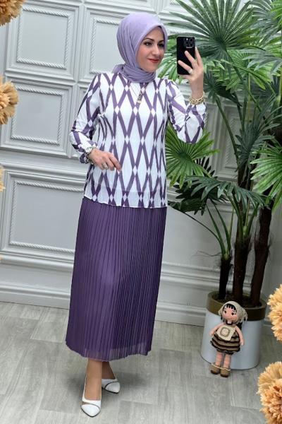 5217 Plise Etek Takım Mor