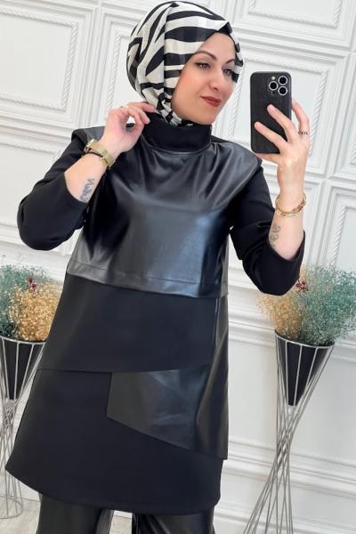 5325 Deri Detay Takım Siyah