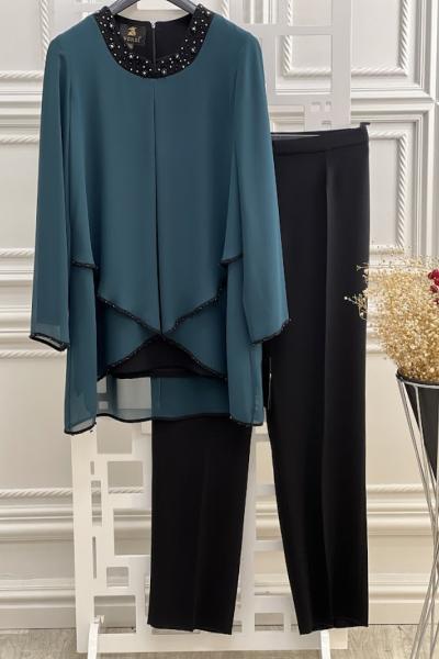 5460 Şifon İkili Takım Zümrüt Zümrüt