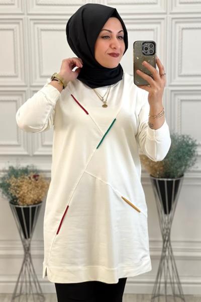 5601 Küçük Beden Tunik  Krem