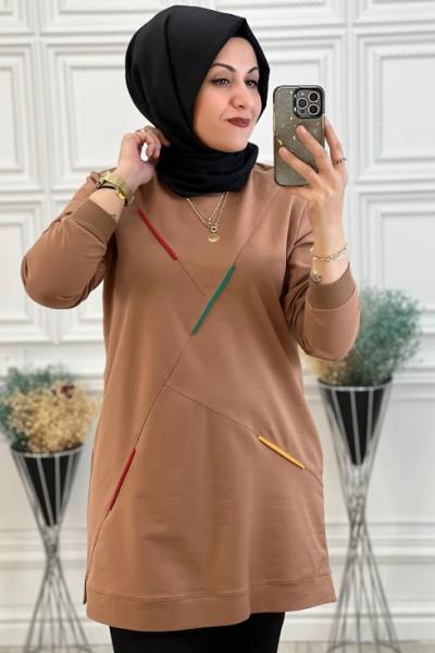 5601 Küçük Beden Tunik  Kahverengi