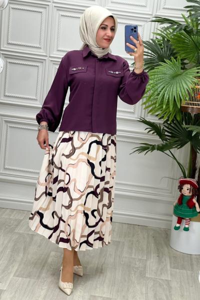 5688 Tunik Takım Mürdüm