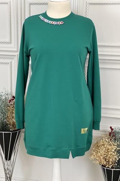 5785 Zincirli İki İplik Tunik  Yeşil