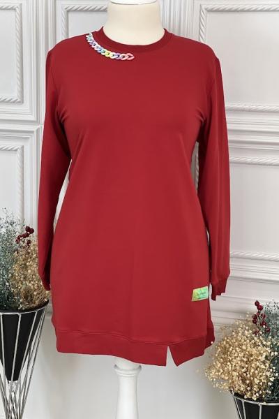 5785 Zincirli İki İplik Tunik  Kırmızı