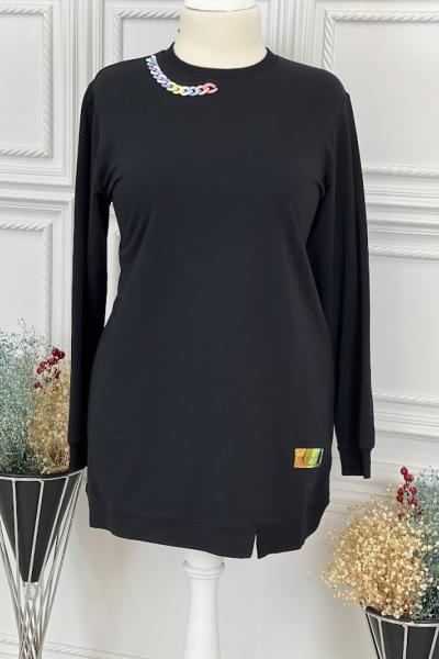 5785 Zincirli İki İplik Tunik  Siyah