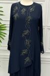 582 Taşlı Abaya Lacivert