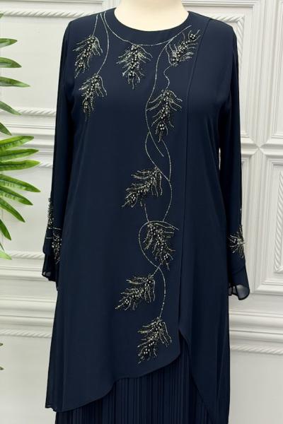 582 Taşlı Abaya Lacivert
