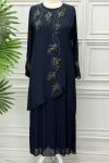582 Taşlı Abaya Lacivert