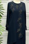 582 Taşlı Abaya Lacivert