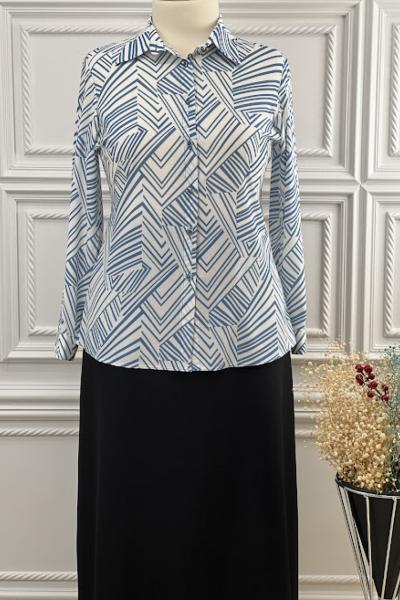 6097 Asimetrik Çizgili Gömlek İndigo