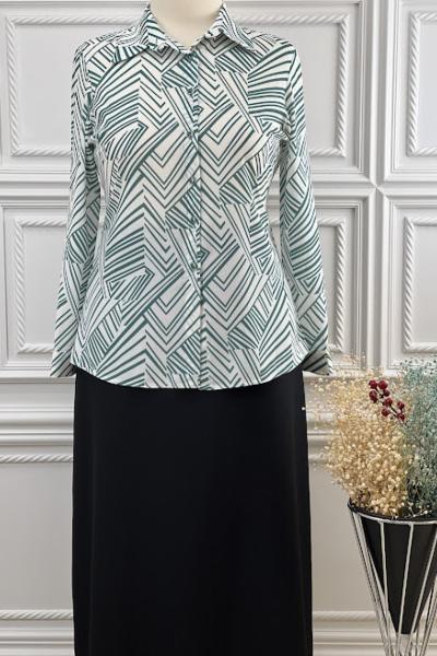 6097 Asimetrik Çizgili Gömlek Mint Yeşili