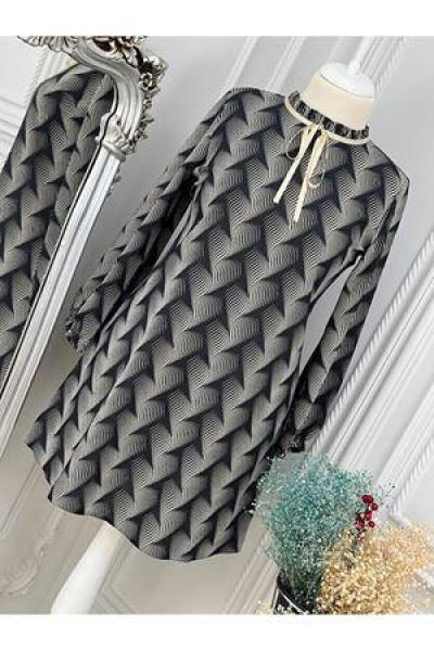 6103 Üstü Desenli Tunik Siyah Siyah