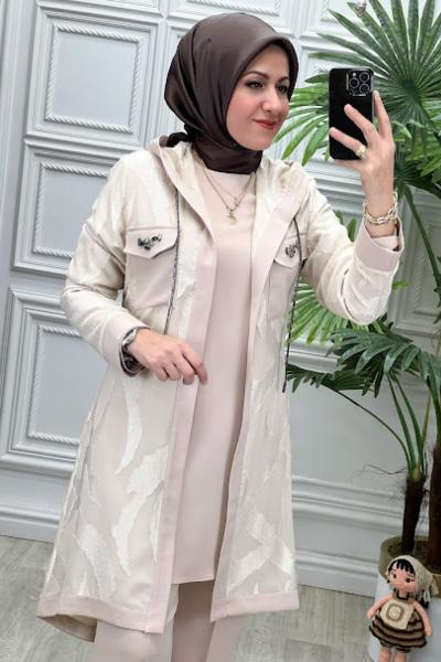 6106 3 lü Tunik Takım Bej