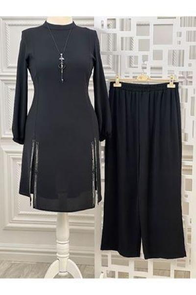 6196 Önü Yırtmaçlı Takım Siyah Siyah