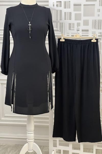 6196 Önü Yırtmaçlı Takım Siyah Siyah