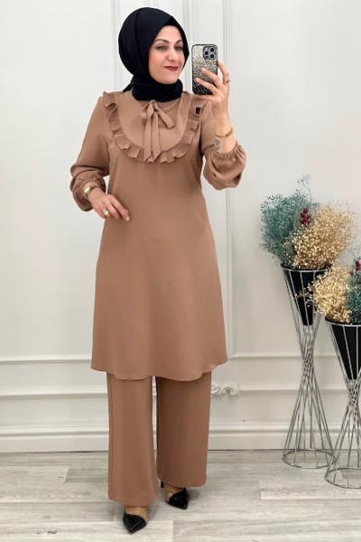 6204 Önü Fırfırlı Takım Kahve Kahverengi