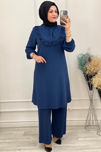 6204 Önü Fırfırlı Takım Petrol Petrol Mavisi