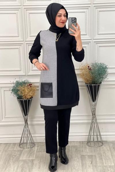 677 Kazayaklı Tunik Siyah Beyaz