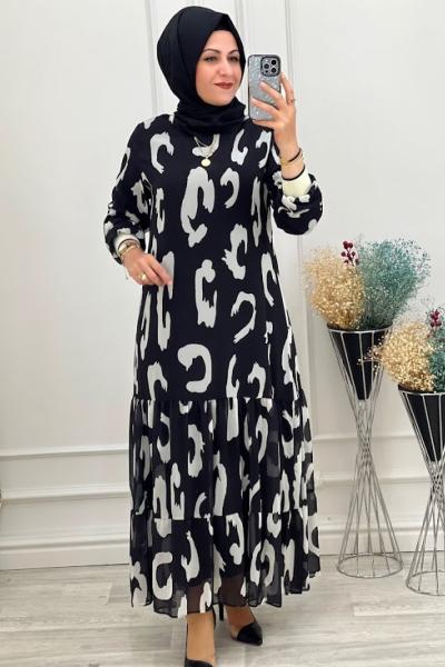 7006 Güzide Elbise Siyah Taş