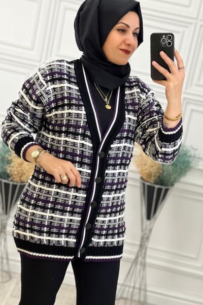 703 Çizgi Detay Hırka Mor Mor