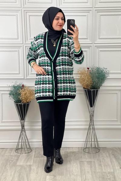 703 Çizgi Detay Hırka Zümrüt Zümrüt