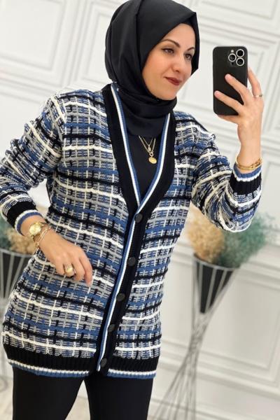 703 Çizgi Detay Hırka Mavi Mavi