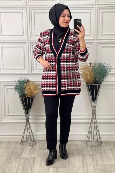 703 Çizgi Detay Hırka Kırmızı Kırmızı