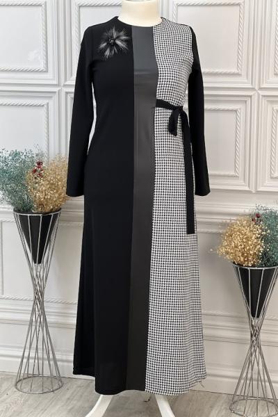 703 Kazayak Detaylı Elbise Siyah