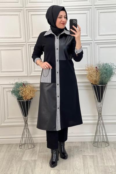 709 Kazayak Detaylı Tunik Siyah