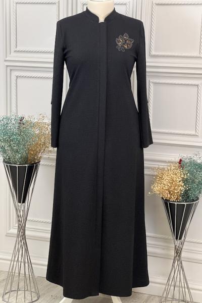 7215 Kol Sim Detaylı Pardesü Siyah Siyah