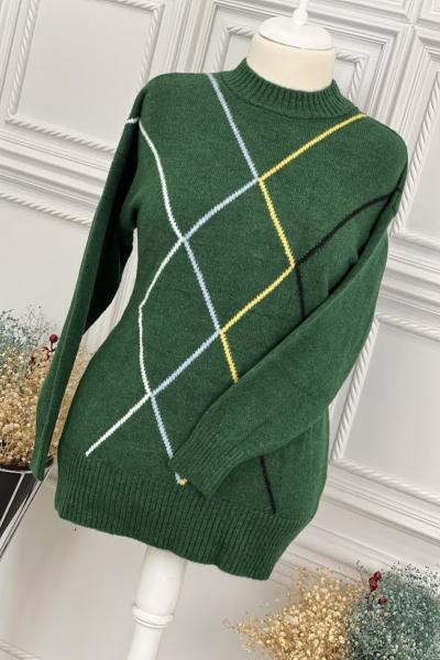 7228 Çizgi Detay Triko Tunik Zümrüt Zümrüt