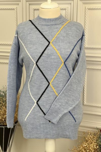 7228 Çizgi Detay Triko Tunik Bebe Mavi Bebe Mavisi